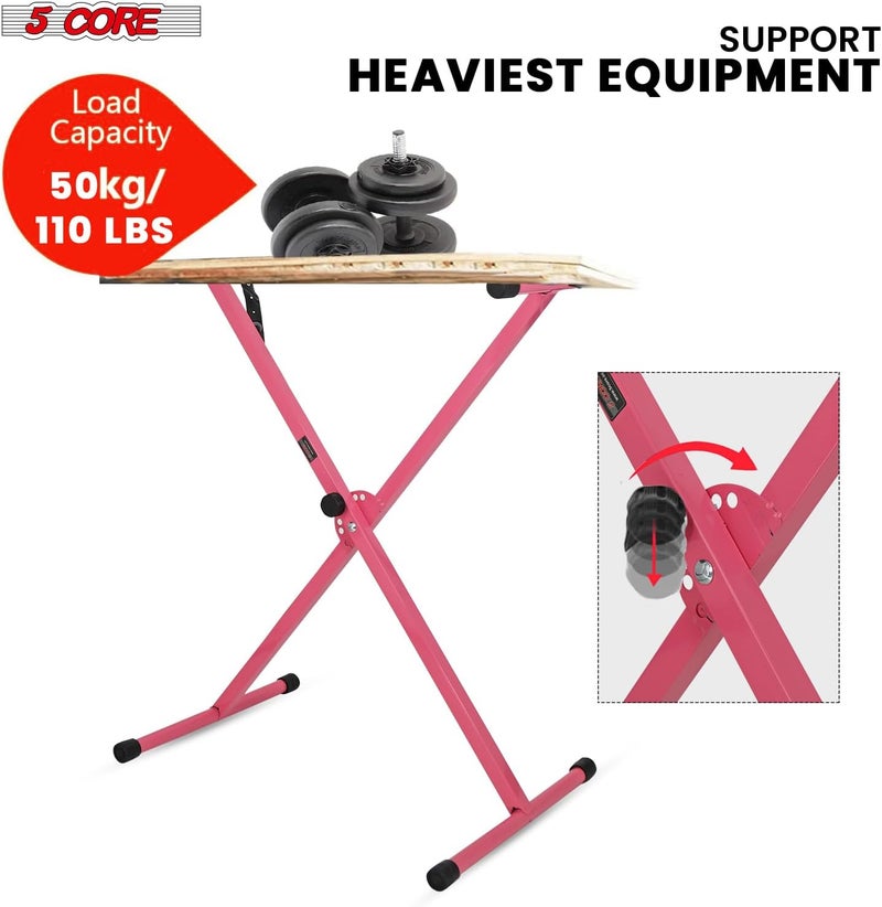 5 Core Keyboard Stand Single X 7 Adjustable Heights & Width Digital Electric Piano Synthesizer Music Stands For 61 76 88 Keys Durable & Sturdy Easy to Assemble - KS 1X BPNK - Image 4